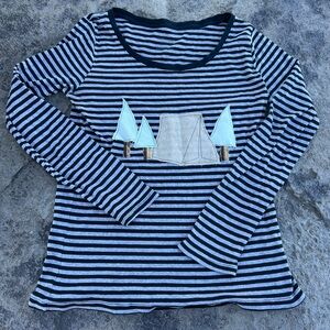 Women’s small striped long sleeve patchwork camping tent tshirt handmade upcycle
